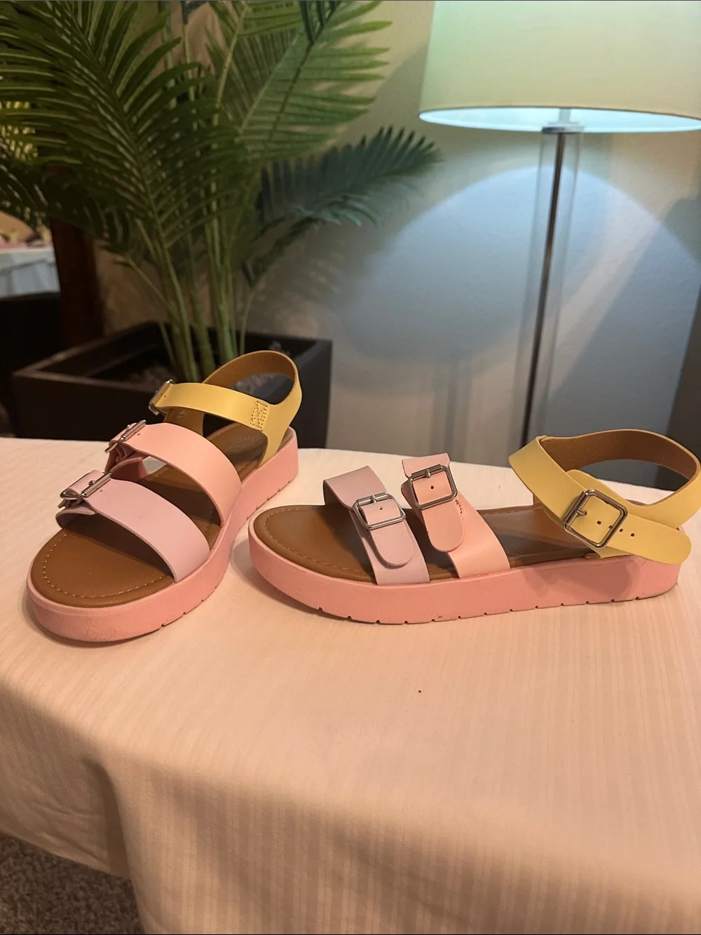 Girls' Pastel Buckle Sandals - Pink & Yellow